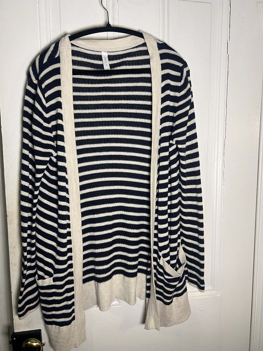 GapBody Open Front Cardigan Size S Striped Navy Cream Sweater